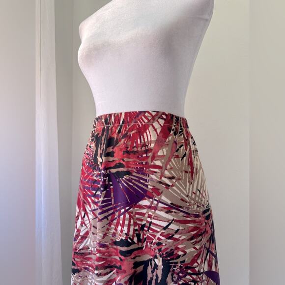 212 Collection Multicolored Tropical Print Lightweight Stretch Knee Length Skirt - Picture 4 of 10